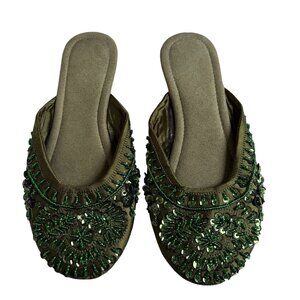 Capelli New York Beaded Flat Mules (Green) - Size 6